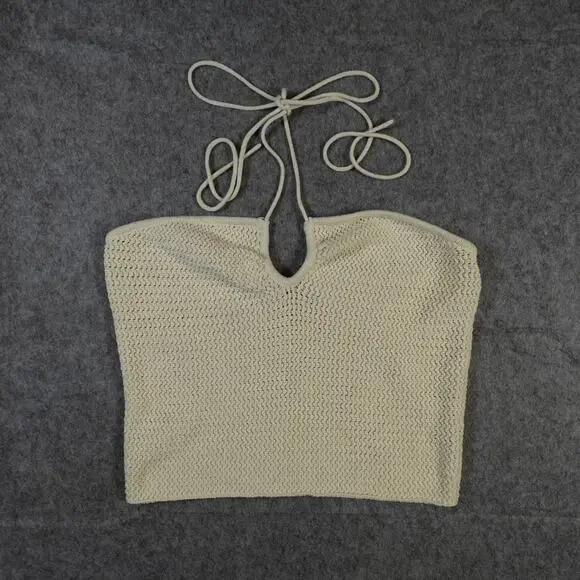 Reformation Top Womens Extra Large Suzanne Cotton Knit Tank Halter Crochet Cream - Picture 2 of 10